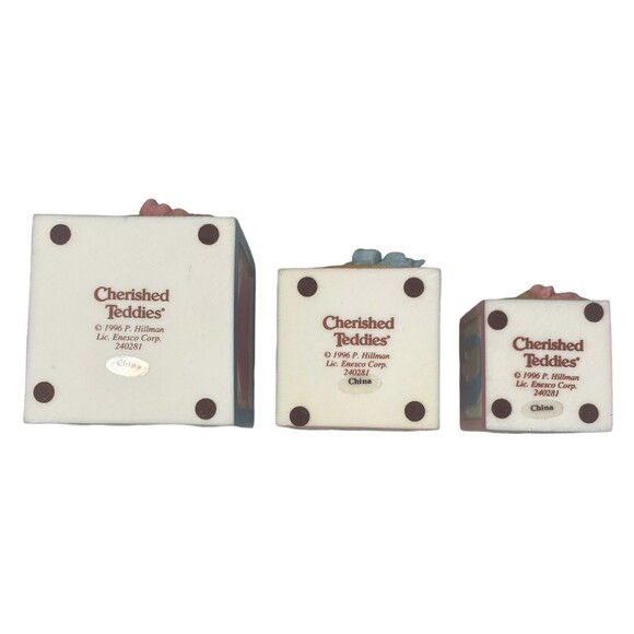 Three 1996 Enesco Cherished Teddies I Love You Letter Blocks #240281 New In Box - Picture 5 of 8